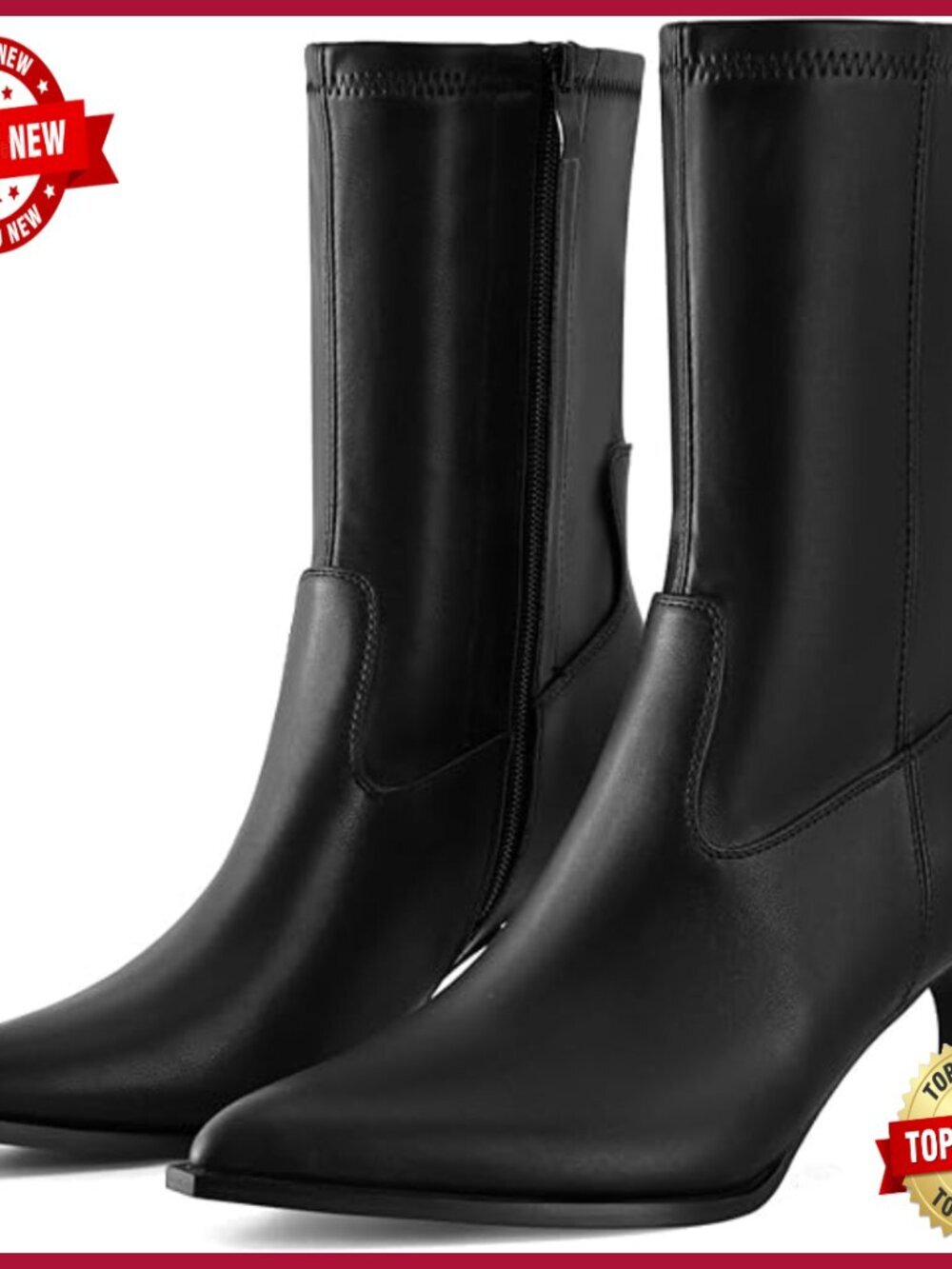 Kitten Heel Ankle Boots Pointed Toe Stacked Heel Side Zipper Ankle Booties